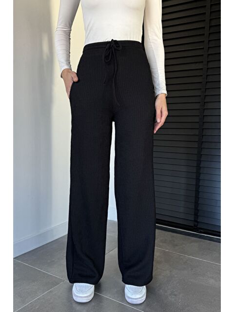 Gülseli Kadın Bel Lastikli Kendinden Çizgi Desenli Palazzo Pantolon - S000491622-19351