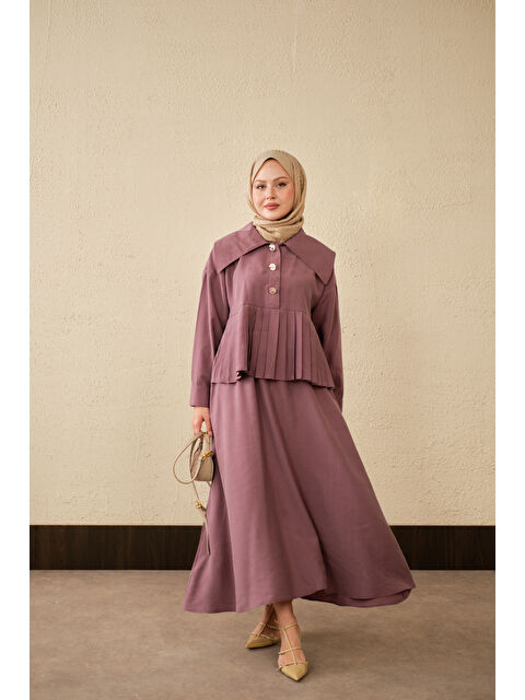 Locco Moda Kadın Gemici Yaka Fırfır Detay Takım Gül Kurusu