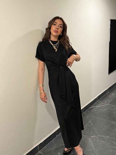 Jane's Kadın Kısa Kollu Bisiklet Yaka Yandan Bağlamalı Viskon Iki Iplik Elbise - S000527877-19351