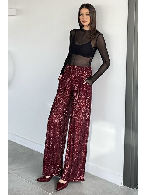 Gülseli Kadın Bel Lastikli Şort Astarlı Pul Payet Transparan Pantolon - S000491626-19951