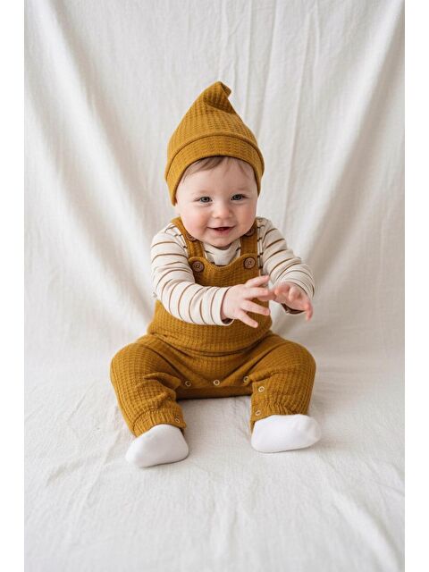 Miababy Elastanlı Gofre Salopet Sweat Bere 3lü Takım - S000531259-20074