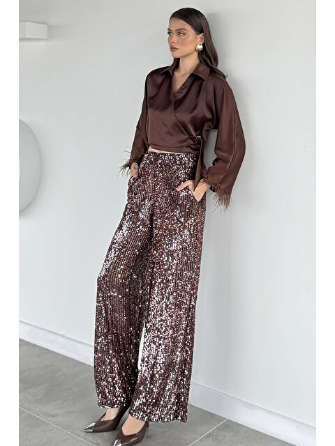 Gülseli Kadın Bel Lastikli Şort Astarlı Pul Payet Transparan Pantolon - S000491626-19413