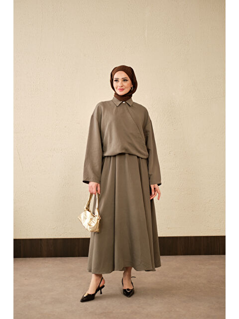 Locco Moda Kadın Breeze Gömlekli Elbise Haki Yeşil