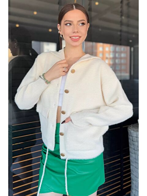 Gülseli Kadın Çift Cepli Kapüşonlu Sakallı Hırka - S000352247-19966