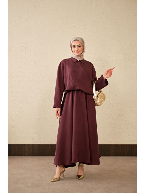 Locco Moda Kadın Breeze Gömlekli Elbise Mürdüm