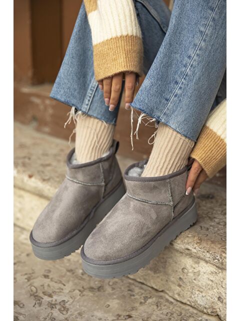 Straswans Tommo Kadın  İçi Tüylü Kalın Taban  Süet Yarım  Bot Gri - S000512849-20600