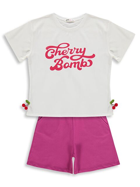 Civil Girls Cherry Bomb Baskılı 6-9 Yaş Takım - Ekru