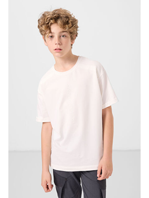 Tommylife Ekru Pamuklu Yumuşak Dokulu Oversize Baskılı Erkek Çocuk T-Shirt - 11301 - S000387248-19965