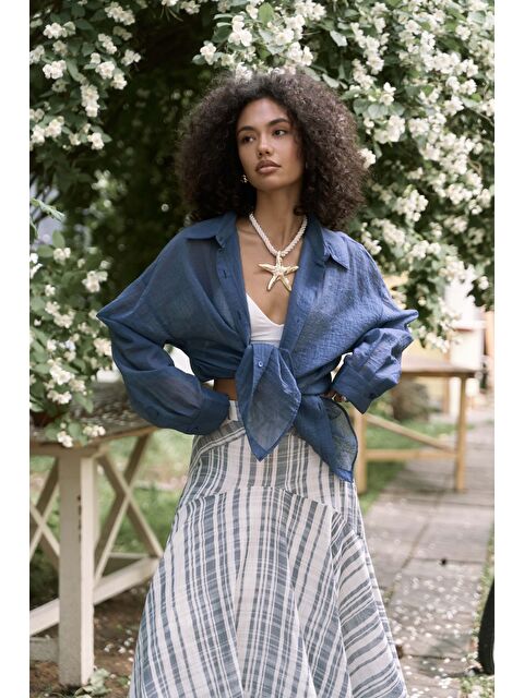 Bohemai Syaritta Oversize İndigo Transparan Gömlek - S000392218-23093