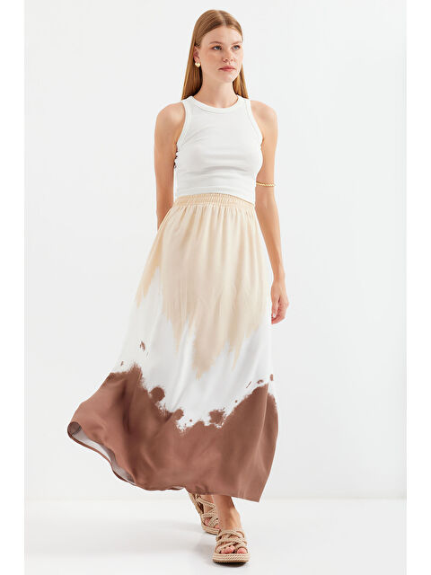 Bigdart 8025 Desenli Uzun Viskon Etek - Bej - S000375326-19928
