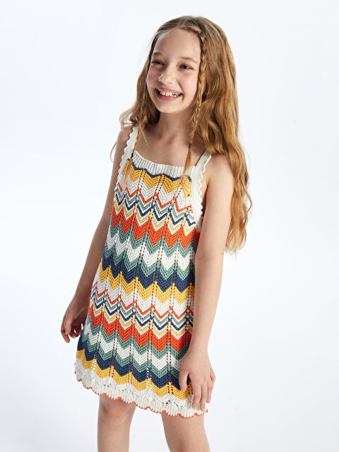 Dexia Soledad - Örgü Detaylı Askılı Zigzag Desenli Triko Elbise - Multicolor - S000205493-20063