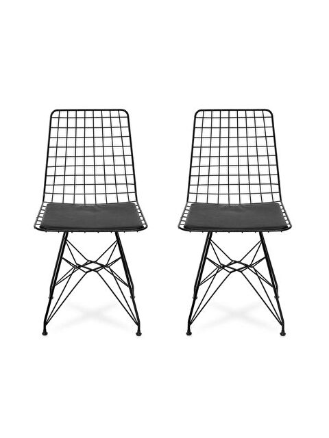 Akın Lüx 2'li Tel Sandalye - Siyah