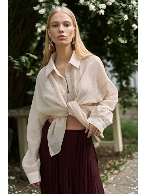 Bohemai Syaritta Oversize Bej Transparan Gömlek - S000392218-19928