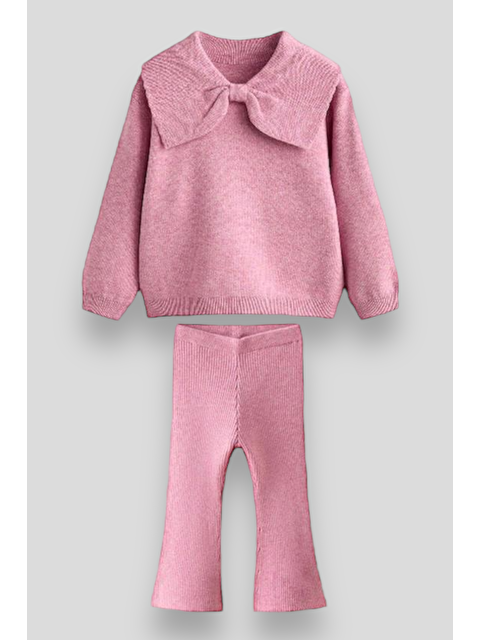 Magu Triko Fiyonk Desenli Kışlık Pamuklu Sweatshirt Tayt Alt-Üst Takım Kız Çocuk - S000492131-20024