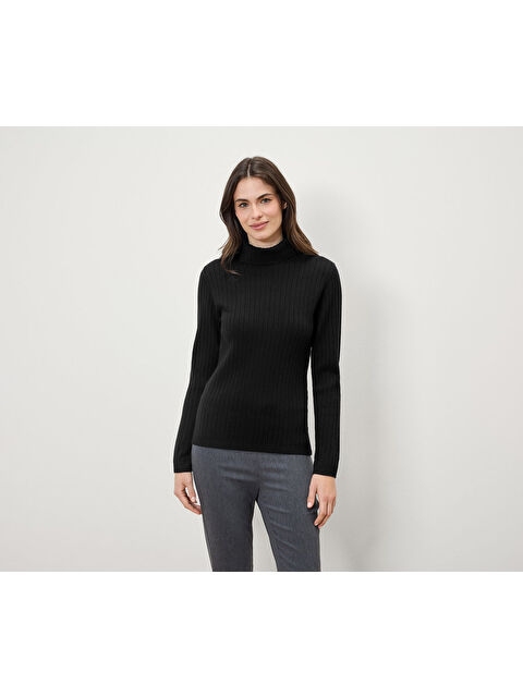 Tchibo Kadın Boğazlı Kazak, Ribana, Siyah - S000486038-19351