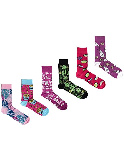 Ozzy Socks 6 Çift Organik Pamuklu Dikişsiz Kadın Çok Renkli Desenli Çorap - S000131538-23173