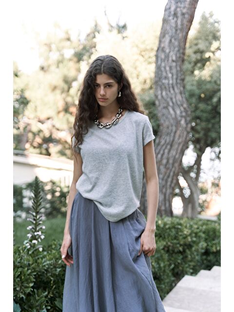 Bohemai Suva Kısa Kol Gri T-Shirt - S000512202-20600
