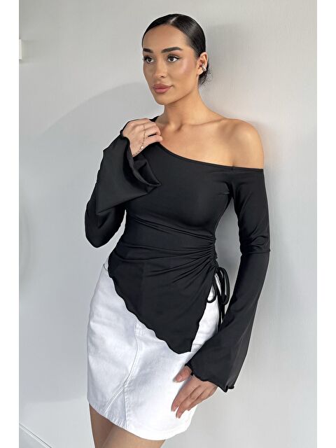 Gülseli Bel Büzgülü Asimetrik Kesim Kadın Bluz - S000469730-19351