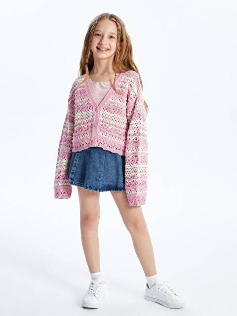 Dexia Marta - Örgü Detaylı Çizgili Triko Hırka - Pembe - S000205495-20024