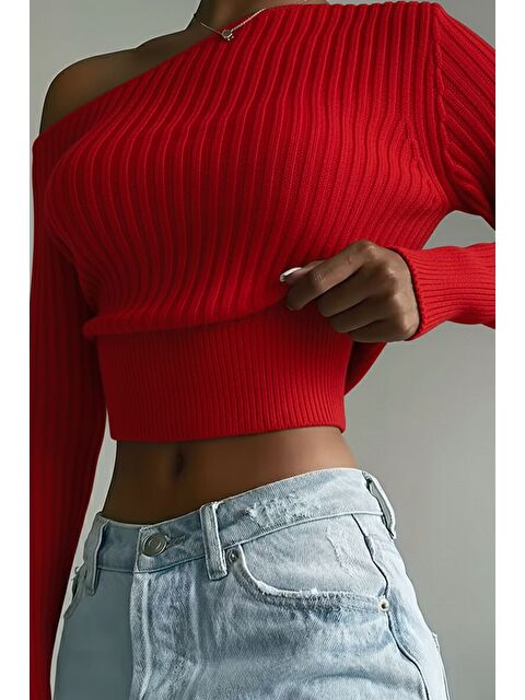 Gülseli Omuz Açık Kabartmalı Kadın Triko Kazak - S000469734-20045