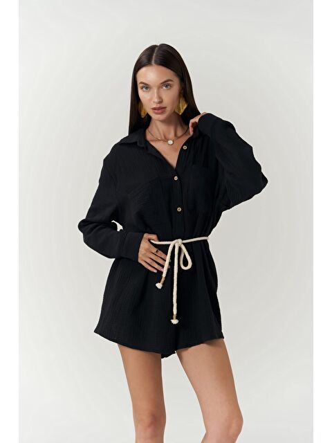 Bohemai Anetta Siyah Müslin Kısa Tulum - S000513525-19351