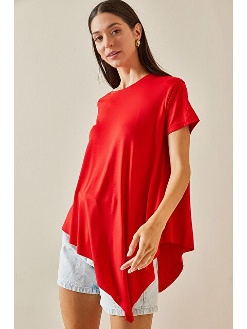 Xhan Kırmızı Bisiklet Yaka Asimetrik Dökümlü Bluz 5YXK2-48747-04 - S000226161-20045