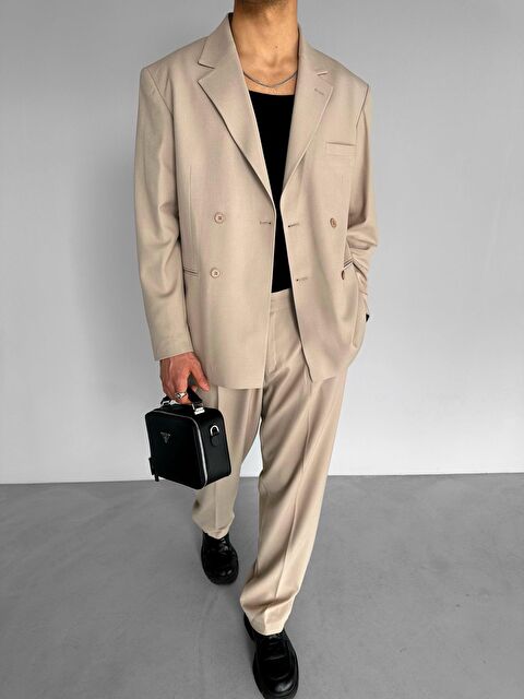 Abluka Online Oversize Kruvaze Takım Bej - S000203326-19928