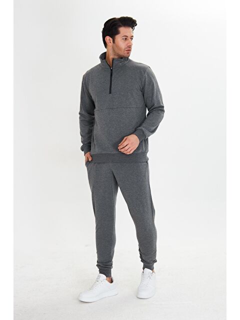 Marco Ferry Yarım Fermuarlı Pamuklu Erkek Eşofman Takımı Antrasit 5709-A - S000515248-29666