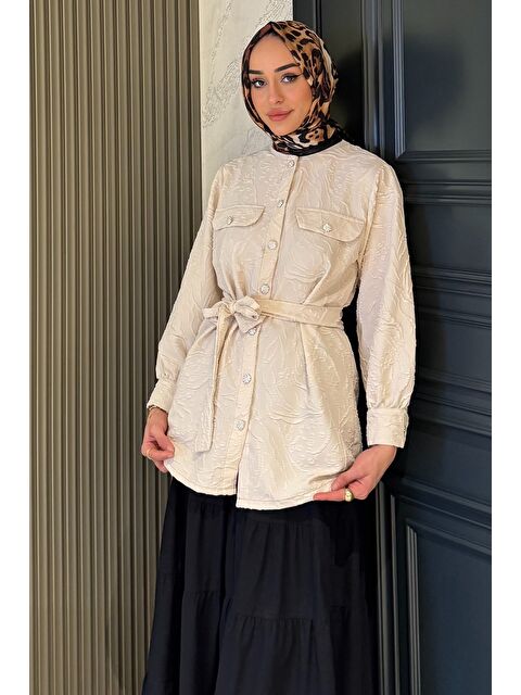 Julude Kadın Kabartma Desenli Kuşak Detaylı Tesettür Gömlek Tunik - S000386576-19965