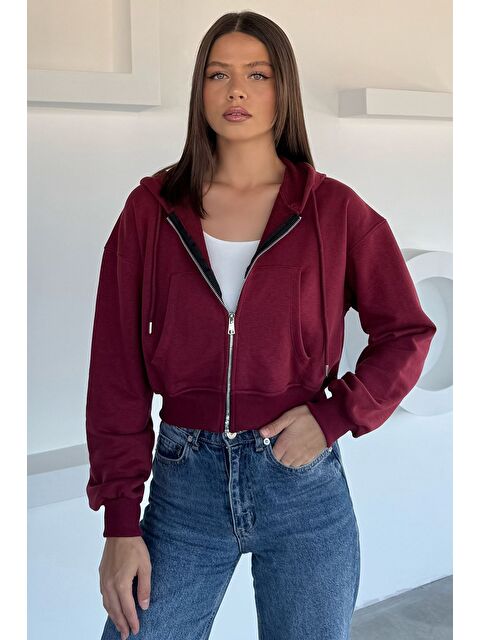 Gülseli Kadın Ön Fermuarlı Kapüşonlu Çift Cepli Sweatshirt - S000469742-19951