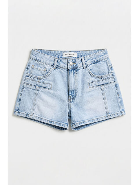 It's Basic Kadın Ice Renk 4s6-3 Mom Fit Cep Detaylı Komfort Kumaş Denim Şort