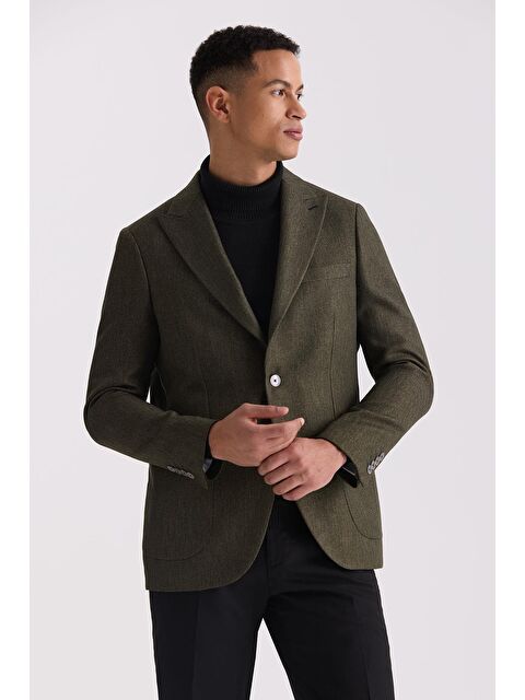 JAKAMEN Haki Slim Fit Sivri Yaka Spor Ceket - S000496699-18547