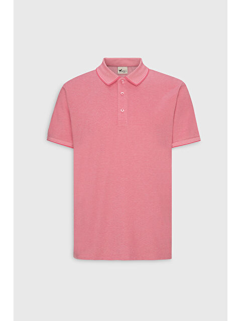 AC&Co / Altınyıldız Classics Erkek Fuşya-Beyaz Slim Fit Dar Kesim Kıvrılmaz Polo Yaka Kısa Kollu Tişört - S000394301-37267