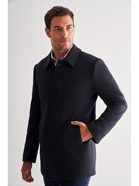 İMZA Lacivert Kaşe Bebe Yaka Kapitoneli Astar Comfort Fit Rahat Kesim Klasik Kaban 1008245261 - S000496702-21164