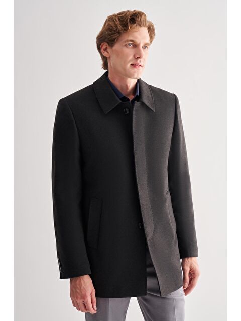 İMZA Antrasit Kaşe Bebe Yaka Kapitoneli Astar Comfort Fit Rahat Kesim Klasik Kaban 1008245261 - S000496702-29666