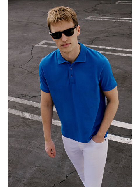 AC&Co / Altınyıldız Classics Erkek Royal Mavi Slim Fit Dar Kesim Polo Yaka %100 Pamuk Kısa Kollu Tişört - S000394291-17234