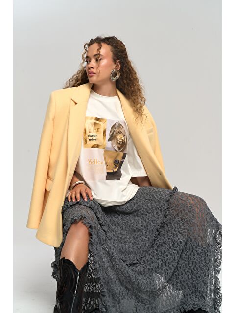 Mai Collection Butter Oversize Beyaz T-Shirt