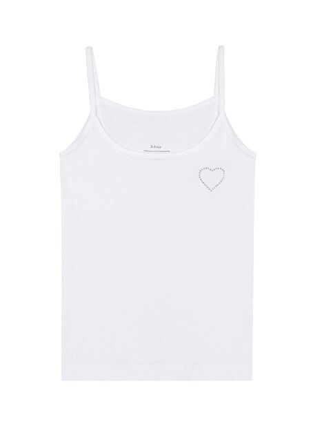 Kompedan Kız Çocuk %100 Pamuklu Ribana Önü Taşlı İp Askılı Atlet | Beyaz K0817 - S000237147-20063