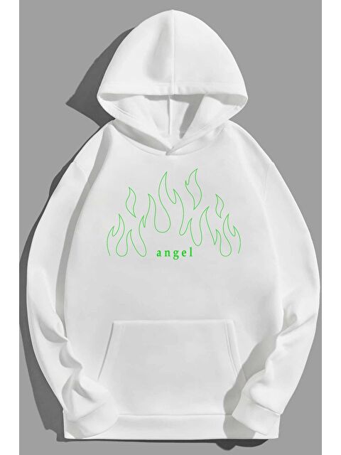 uyguntarz Unisex Green Angel Fire Sweatshirt - S000268350-20063