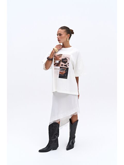 Mai Collection Chocolate Oversize Beyaz T-Shirt