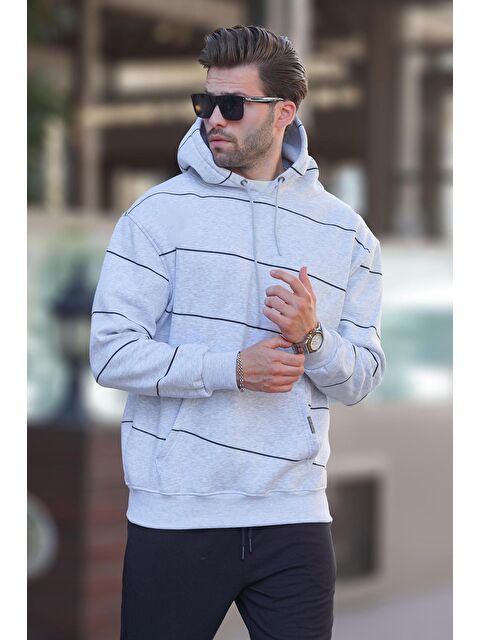 Madmext Karmelanj Kapüşonlu Cep Detaylı Çizgili  Erkek Hoodie 7063 - S000250002-2090