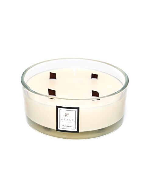 Missi Büyük Cam Çanak İçi Ahşap Fitilli Black Vanilya Vegan Mum (19 cm çap) - S000251228-19965