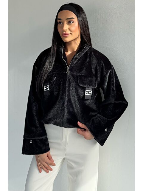 Gülseli Kadın Astarlı Fermuarlı Pelüş Ceket - S000469814-19351