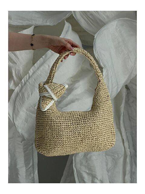 Luminos Butik Düğüm Detaylı Bej Hasır Çanta CNT1193