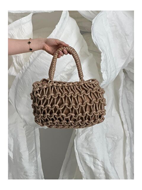 Luminos Butik Makrome Camel Hasır Çanta CNT1124
