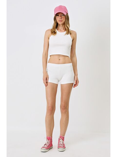 C&City Kadın Fitilli Örme Kısa Boxer 930 Ekru - S000223020-19965