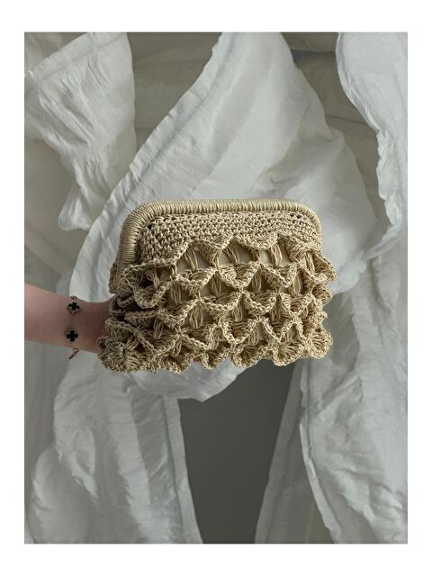 Luminos Butik Dantel Dokulu Bej Hasır Çanta CNT1177