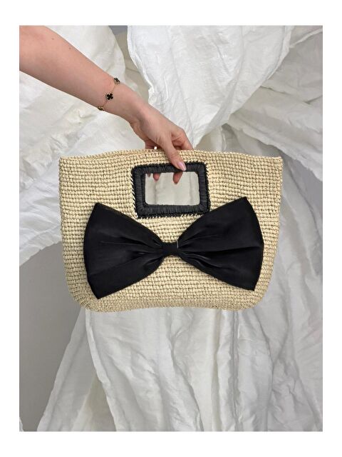 Luminos Butik Fiyonk Detaylı Bej Hasır Çanta CNT1191