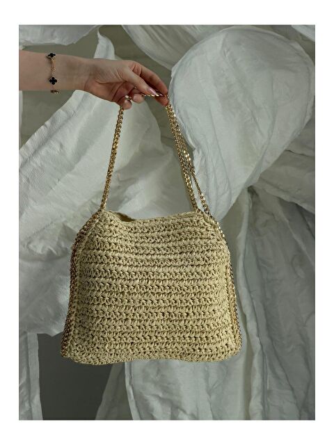 Luminos Butik Zincir Askılı Bej Hasır Çanta CNT1118