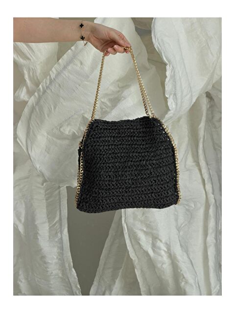 Luminos Butik Zincir Askılı Siyah Hasır Çanta CNT1118